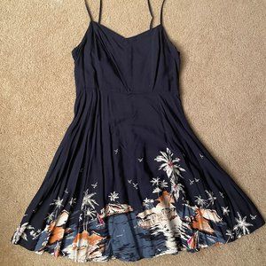 Dark Blue Sundress with Beach Scene